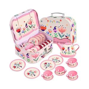 lot 11330 image: Fairy Toona Floral Tea Party Set for Little Girls Ages 3-6, 15-Piece Pretend Play Kitchen Toys with Teapot, Cups, Plates & Storage Case, Princess Gift Set (Pink)