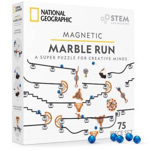 lot 11349 image: National Geographic Magnetic Marble Run - 75-Piece STEM Building Set for Kids & Adults with Magnetic Track & Trick Pieces & Marbles for Building A Marble Maze, STEM Project