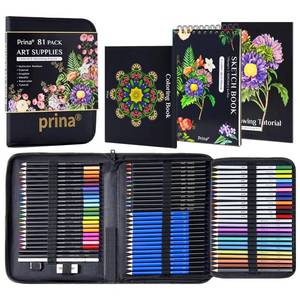lot 11352 image: PRINA 81 Drawing Set Sketching Kit, Pro Sketch Pencils Art Supplies with Rainbow, Colored, Graphite, Watercolor, Metallic, Charcoal Pencil, Sketchbook, Coloring Book, Gift Case for Artists Adults Kids
