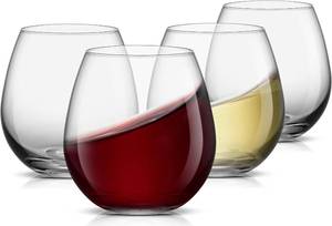 lot 11356 image: JoyJolt Spirits Stemless Wine Glasses for Red or White Wine (Set of 4)-15-Ounces
