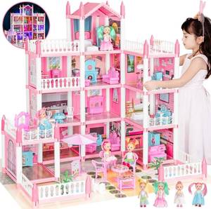 lot 11359 image: Doll House, Dream Dollhouse for Girls Pretend-Play DIY Dollhouse Kit - 4-Story 11 Rooms Playhouse with 4 Dolls Toy Figures, Furniture and Accessories Set Gift Toy for Kids Ages 3 4 5 6 7 8