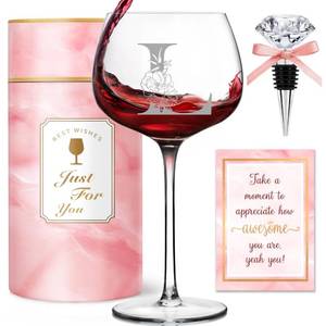 lot 11364 image: Personalized Gifts for Women - Monogrammed A-Z Wine Glass Customized Gifts, Unique Birthday Gifts for Women, Christmas Basket Gift for Her, Mom, Wife, Sister, Friend, Nurse��L��