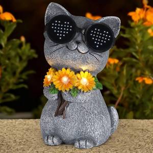 lot 11365 image: Pawatee Solar Garden Statues Cat with Daisy and LED Lights Birthday Gifts for Women Mom Grandma Solar Outdoor Decor for Patio Backyard Yard Lawn Decoration-Unique Housewarming Gifts