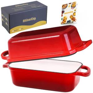 lot 11375 image: Articasting Cast Iron Bread Loaf Pan with Lid, 2 In 1 Loaf Pans for Baking Bread 9x5, Enameled Bread Pans for Homemade Bread, Sourdough, Even Heating Bread Dutch Oven, Red