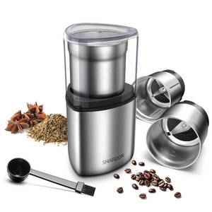 lot 11379 image: SHARDOR Electric Coffee Grinder Herb Blade Grinder Spices Grinder with 2 Removable Stainless Steel Bowls, Silver