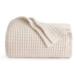 lot 11390 image: Bedsure Gentlesoft 100% Cotton Large Throw Blanket for Couch 50x70 inches - Breathable and Soft, Waffle Weave Throw Blanket for Office, Light Beige
