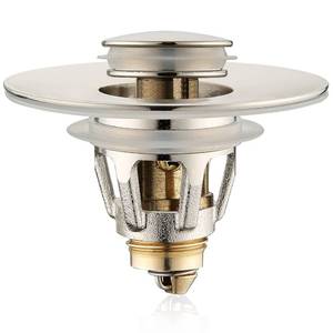lot 12213 image: Universal Bathroom Sink Stopper - Bounce Wash Basin Drain Filter, Brushed Nickel Pop Up Drain Stopper, Bullet Core Push Type Sink Stopper, Sink Drain Plug with Anti-Clogging Strainer, for 1.1-1.5 inch