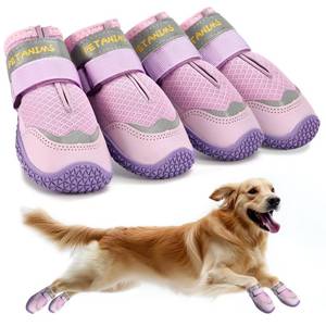 lot 12215 image: Petanims Dog Shoes for Large Dogs, Medium Dog Boots & Paw Protectors for Winter Snow, Breathable Dog Booties for Hot Pavement, Hardwood Floors Purple Size 5