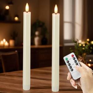 lot 12239 image: SEHNSY Ivory Flameless Taper Candles with Remote and Timer, 10.1 Battery Operated Candle with Flickering Flame, Led Flameless Candlesticks for Christmas, Weddings, and Indoor Decor, 2 Pack