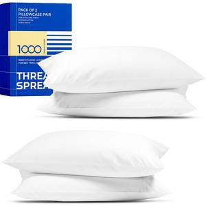lot 12249 image: THREAD SPREAD 100% Egyptian Cotton Pillow Cases - High Thread Count Pillowcases QueenStandard Size Pack of 2, Soft & Breathable Extra Long Staple Sateen Weave Cotton Pillow Covers for Bed - White
