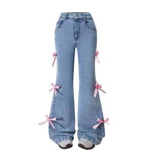 lot 12258 image: Nivne Tco Girls Flare Jeans High Waist Y2K Bell Bottoms, Wide Leg Denim Pants with Cute Pink Bow Decor & Pockets (US, Age, 11 Years, Blue)