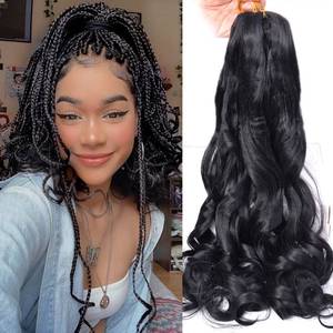 lot 12259 image: Luoyudu French Curly Braiding Hair 24Inch Loose Wavy 8 Packs #1B Black Bouncy Braiding Hair Extensions 75gPack Synthetic French Curl Crochet Hair Extensions��8packs,24Inch)