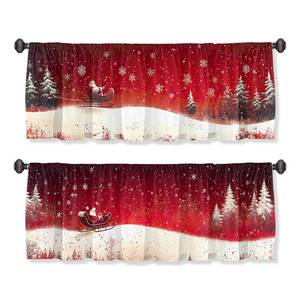 lot 12265 image: WSPNBB Christmas Valance Curtain for Windows 2 Pack Snowflake Santa Clau Tree Red White Rod Pocket Printed Curtain Valances Short Tier Curtains for Living Room Bathroom Bedroom 54x18 Inch