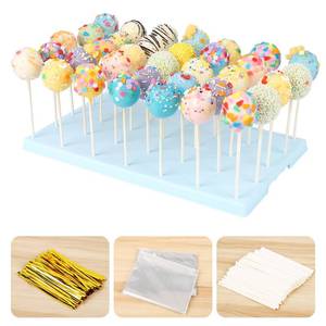 lot 12282 image: Cake Pop Display Stand Holder, 35 Holes with 100 Pcs Sticks, Bags, Gold Ties - Essential Kit for Cakepop & Lollipop (Blue)