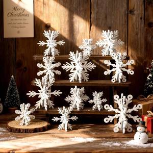 lot 12284 image: Blulu 24 Pcs Wooden Snowflake Decorations 3D White Snowflake Tabletop Signs and Centerpiece Winter Wooden Decor for Christmas Xmas Winter Decoration Home Party