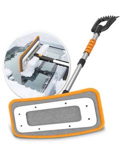 lot 12288 image: helloleiboo 39.8 Snow Brush for Car Extendable Snow Broom Detachable Ice Scrapers with 12-Inch 180° Pivoting Brush Head for Car Truck SUV (Orange)