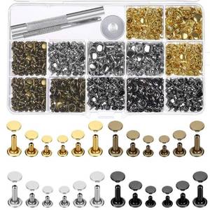 lot 12290 image: Selizo 480 Sets Small Double Cap Leather Rivets 4 Colors 3 Sizes (Cap Diameter 6mm8mm8mm) Tubular Metal Studs with 3 Pieces Setting Tool Kit for Leather Craft Repairs Decoration