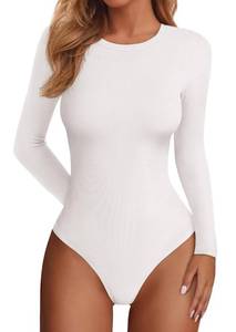 lot 12306 image: PRETTYGARDEN Bodysuits for Women 2026 Spring Long Sleeve Shirts Fitted Basic Ribbed Layering Tops Fall Fashion Winter Clothes (White,XX-Large)
