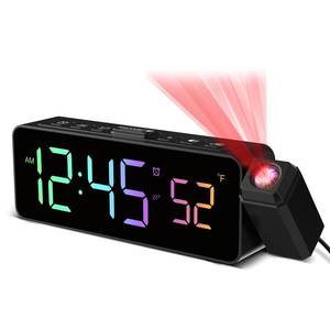 lot 12313 image: Netzu Projection Alarm Clock for Bedroom Ceiling, Small Compact Plug-in Digital Clocks with 180° Rotatable Projector, Temperature 4 Levels Birghtness, 3 Volumes and Snooze (RGB)