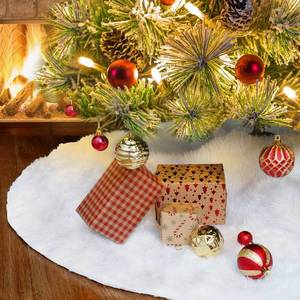 lot 12316 image: 48inch White Christmas Tree Skirt - Faux Fur Plush White Tree Skirts for Home Christmas Tree Decoration Holiday Party Christmas Decorations