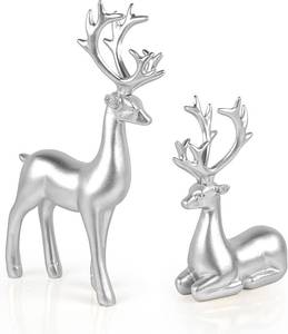 lot 12324 image: 2 Pcs Silver Reindeer Sculpture Set �� Premium Resin Elk Figurines for Christmas D�cor, Ideal for Living Room, Office, Bedroom, and Shelf Display, Festive Holiday Decoration for Christmas(Silver) (Antler Broken)