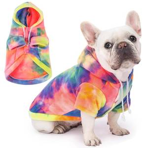 lot 12326 image: Dog Hoodie Tie Dye Dog Sweatshirt Chic Winter Clothes Ultra-Soft Warm Sweaters for Small Medium Dogs Fashion Pet Clothes for Dogs (Multicolor, L (Back 14.96,Chest 19.68, Neck 16.53))