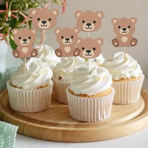 lot 12329 image: Beary First Birthday Cupcake Toppers - Bear 1st Birthday Decorations,Bear Theme Cake Topper,We Can Bearly Wait Decorations (bear)