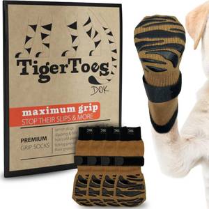lot 12335 image: DOK TigerToes Premium Non-Slip Dog Socks for Hardwood Floors - Extra-Thick Grip That Works Even When Twisted - Prevents Licking, Slipping, and Great for Dog Paw Protection (Cool Caramel, Medium)