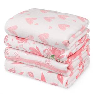 lot 12339 image: GLLQUEN BABY Muslin Swaddle Blankets 4-Pack Breathable Receiving Blankets (35 x 40) Soft Baby Blankets for Girls and Boys Newborn Essentials Muslin Burp Cloths Swaddle Wrap Baby Gift (Flower)