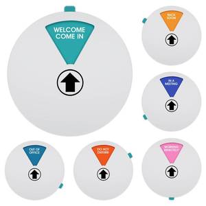 lot 12352 image: Rotating Office Door Sign - Working Remotely, Out of Office, Do Not Disturb, Welcome Come In,Back Soon��in a Meeting 6 Inch Silver Privacy Indicator