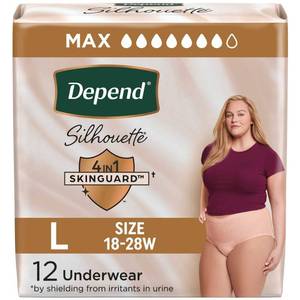lot 12358 image: Depend Silhouette Underwear for Women - Maximum Absorbency - L - Pink - 12ct