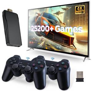 lot 12367 image: Retro Game Console, Retro Gaming Console, Wireless Retro Game Console, Plug & Play Video TV with 25200 Built-in Games, 4K HDMI Output, and 2.4GHz Wireless Controller, 9 Classic Emulators (Black)