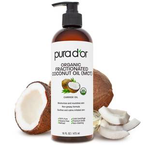 lot 12369 image: PURA DOR 16 Oz ORGANIC Fractionated Coconut Oil �� USDA Certified �� MCT Oil �� Therapeutic, Hydrating, Lightweight Moisturizer �� Hexane Free Carrier Oil For Essential Oils & Massage �� Face, Hair & Body