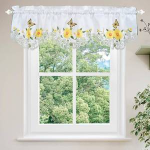 lot 12377 image: Molaxhome Beautiful Dazzling Embroidered Window Valance,Rod Pocket Valance and Tiers for Home Decor (Yellow, W58x14L)