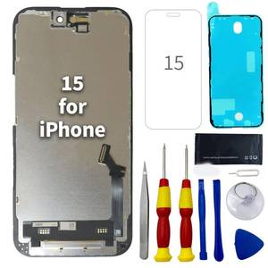 lot 12381 image: LCD Screen Replacement for iPhone 15 (A2846, A3089, A3092, A3090) 6.1 inch Touch Screen Display Digitizer Frame Full Assembly WRepair Kit  Tempered Glass  Adhesive