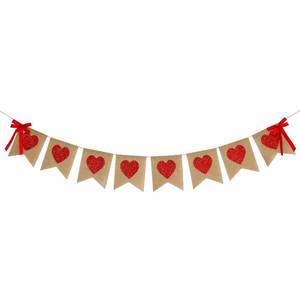 lot 12390 image: Burlap Heart Banner Garland  Red Glitter Heart  Valentines Day Decorations Rustic Valentines Decor  Valentines Burlap Banner  Wedding Anniversary Birthday Party Decorations Supplies
