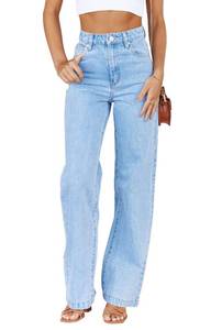 lot 12392 image: PLNOTME Womens High Waisted Jeans Boyfriend Baggy Straight Leg Casual Denim Pants