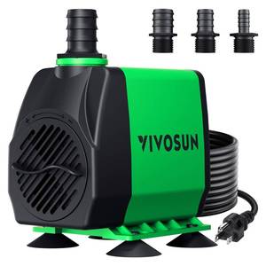 lot 12399 image: VIVOSUN 800GPH Submersible Pump(3000LH, 24W), Ultra Quiet Water Fountain Pump with 10ft. High Lift with 6.5ft. Power Cord, 3 Nozzles for Fish Tank, Pond, Aquarium, Statuary, Hydroponics Green