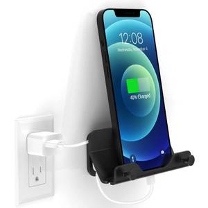 lot 12416 image: HomeMount Wall Phone Holder - Hands Free Wall Mount Phone Holder with Adhesive Strip Wall Mount Phone Holder for Bedroom Living Room Kitchen Compatible with All Phone or Mini ipad Black (1PCS)
