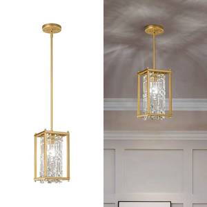 lot 13523 image: LMQNINE Modern Gold Pendant Light Fixtures for Kitchen Island, Crystal Chandelier Lights Fixture, Elegant Adjustable Pendant Lighting for Dining Room Bedroom (Square 1-Light)