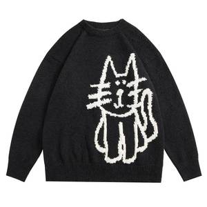 lot 14232 image: Aelfric Eden Womens Pullover Sweater Hand Drawn Cat Graphic Printed Oversized Sweater Fall Winter Fashion Couple Tops Black Large