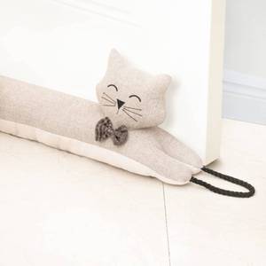 lot 14233 image: Marwood Under Door Draft Stopper Decorative Wind Stopper 36 inch for Door & Window, Weighted Animal Air Draft Stopper Snake Noise Blocker for Bottom of Door with Hanging Loops -Khaki Cat