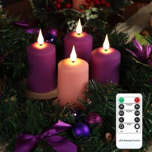 lot 14235 image: FREEPOWER Flameless Advent Candles - Set of 4 Battery Operated LED Pillar Candles (3 Purple, 1 Pink) with Remote Control and Timer - � 2 x H 4 - Ideal for Seasonal and Christmas Celebrations