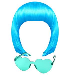 lot 14258 image: MIAHART Light Blue Short Bob Wig and Sunglass Set, Neon Colored Wigs Colorful Cosplay Daily Party Hairpieces for Bachelorette Neon Party Favors Halloween Decorations Supplies