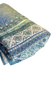 lot 15433 image: Queen Blue and White Floral Quilted Bedspread with Pillowcases