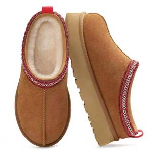 lot 15436 image: HOWILIM Genuine Suede Platform Slippers for Women Fuzzy Winter Warm Shoes Indoor Outdoor Size 10