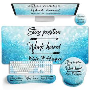 lot 15439 image: LIMKRIAN Desk Mat Pad, XXL Large Gaming Mouse Pad with Wrist Rest Wrist Support, Ergonomic Mouse Pad, Keyboard Wrist Rest, Coaster, Home Office Desk Accessories Decor Supplies, Stay Positive