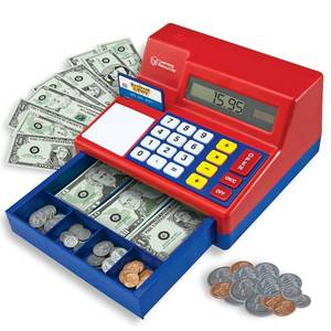 lot 15443 image: Learning Resources Pretend & Play Calculator Cash Register Toy - Gift for Kids, Toddler Toys, Play Money & Credit Card, Shopping Store Playset, Educational Preschool Activities