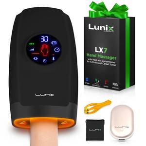 lot 15445 image: Lunix LX7 FSA LCD Touchscreen Hand Massager, Heated Air Compression, for Arthritis & Carpal Tunnel Relief, Finger Numbness & Wrist Pain Relief, Cordless Rechargeable, Charcoal Black