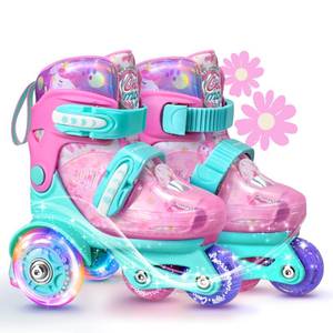 lot 15449 image: Unicorn Toddler Roller Skates, 4 Adjustable Sizes, Fun Light-Up Wheels, Safety Three-Point Type, Breathable Upper, Beginner Roller Skates for Kids, Boys & Girls (Mint Whimsy, S-Small(10C-13C US))